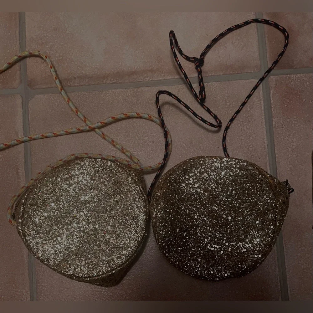 Crewcuts (2) Girls Small Purse Glitter Gold Smiley Faces, Floral
